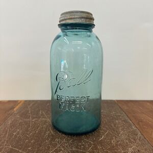 1923-1933 Ball‎ Mason Blue Glass Half Gallon Jar Glass Zinc lid Mold 7